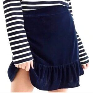 J. Crew Women Mini Skirt Navy Blue Velvet Dressy XS S Holiday Pockets Ruffle